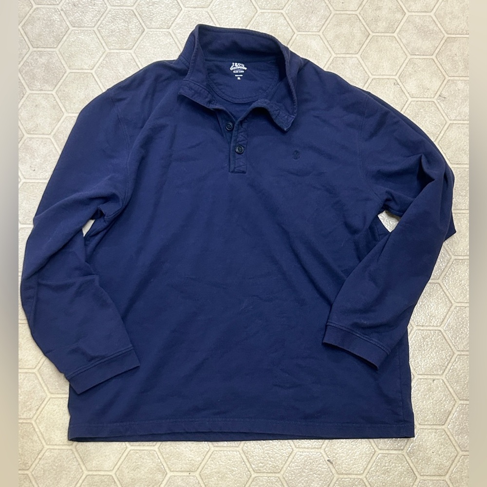 Men’s XL Izod Saltwater Navy Blue 100% Cotton Button Mock Neck Pullover